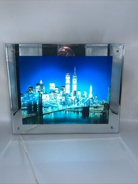 Vintage Twin Towers NY City Skyline Brooklyn  Bridge 15.5x 13" Lighted Mirror